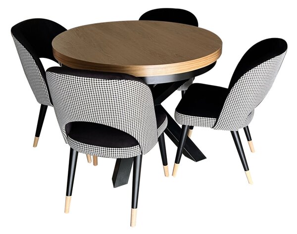 ZESTAW MEBLI: Stół okrągły LOFT 100 + 2x50 cm + 4 krzesła KW112 Pepitka