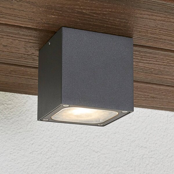 Lampa sufitowa LED Lucande Tanea, 10x10 cm, ciemnoszara, IP54 Tanea, aluminiowy / szary / cynkowy, aluminium, nowoczesny