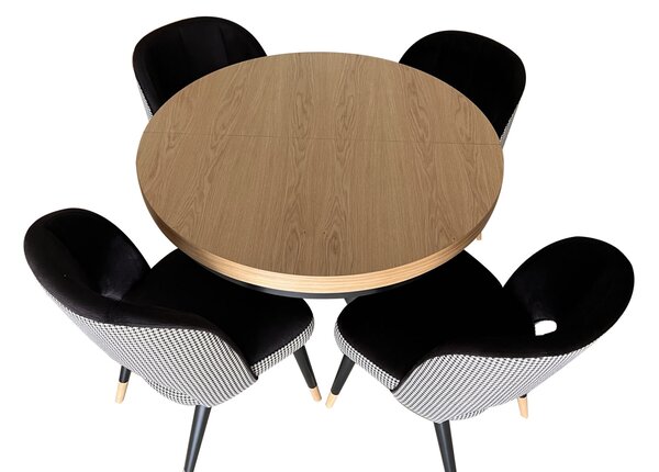 ZESTAW MEBLI: Stół okrągły LOFT 100 + 2x50 cm + 4 krzesła KW112 Pepitka