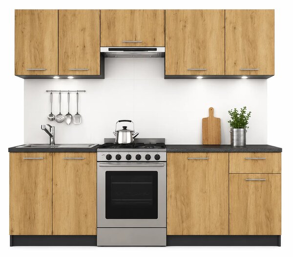 Zestaw mebli kuchennych 240 cm - dąb craft + antracyt T3-G91