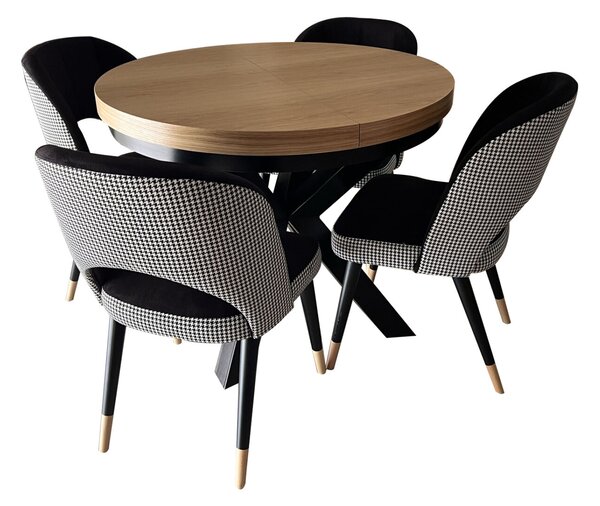 ZESTAW MEBLI: Stół okrągły LOFT 100 + 2x50 cm + 4 krzesła KW112 Pepitka
