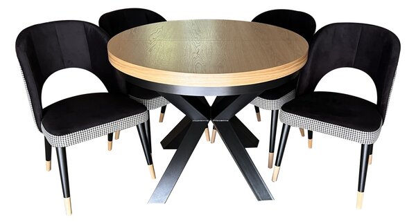 ZESTAW MEBLI: Stół okrągły LOFT 100 + 2x50 cm + 4 krzesła KW112 Pepitka