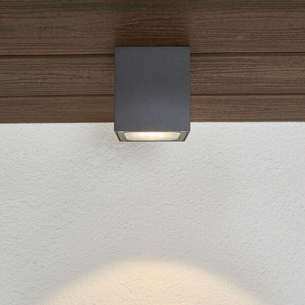 Lampa sufitowa LED Lucande Tanea, 10x10 cm, ciemnoszara, IP54 Tanea, aluminiowy / szary / cynkowy, aluminium, nowoczesny