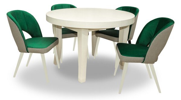 ZESTAW MEBLI: Stół okrągły Kloze 110 + 40 cm + 4 krzesła KW 112 Pepitka