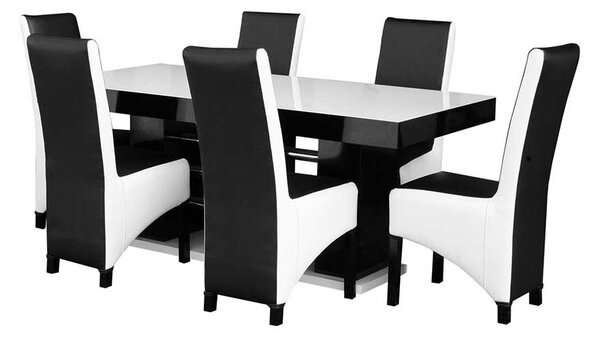 ZESTAW mebli: Stół rozkładany SJ34 200/98 cm + 2x50 cm + 6 krzeseł KJ45 Komin skośny