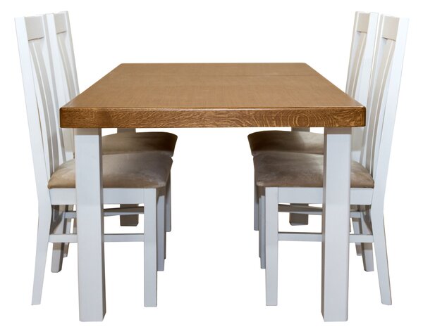 ZESTAW MEBLI: Stół SJ33 Mydełko 130/80 + 40 cm wkładka + 4 krzesła KJ20