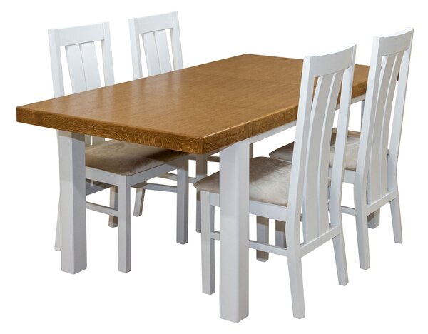 ZESTAW MEBLI: Stół SJ33 Mydełko 130/80 + 40 cm wkładka + 4 krzesła KJ20