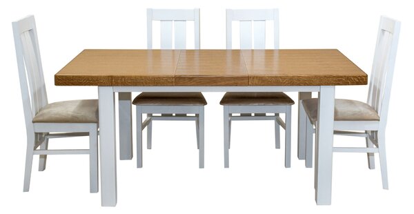 ZESTAW MEBLI: Stół SJ33 Mydełko 130/80 + 40 cm wkładka + 4 krzesła KJ20