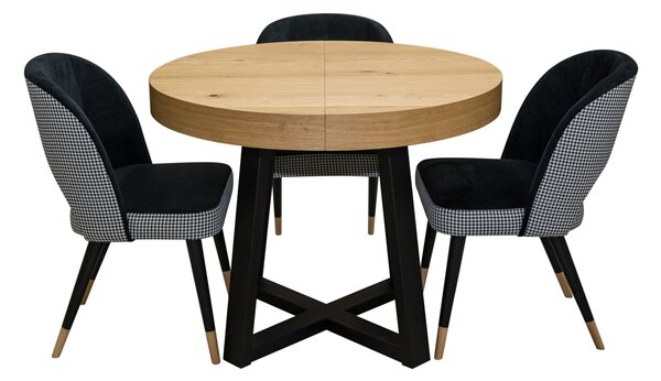 ZESTAW MEBLI : Designerski Stół SJ971, rozkładany 100/100 cm + wkładka + 6 krzesła KW112 Pepitka .Styl LOFT