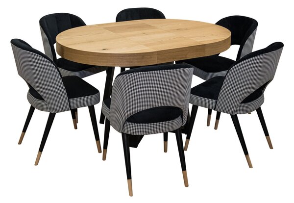 ZESTAW MEBLI : Designerski Stół SJ971, rozkładany 100/100 cm + wkładka + 6 krzesła KW112 Pepitka .Styl LOFT