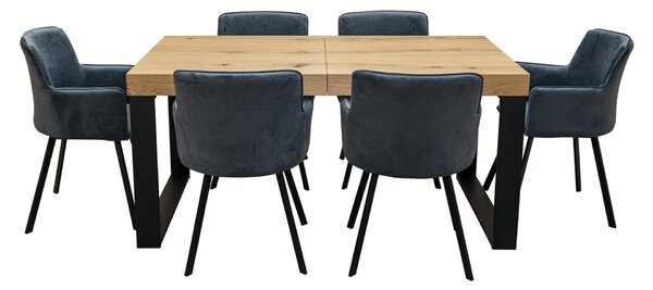 Designerski Stół rozkładany SJ51 140/80 + 40 cm + 6 krzeseł KW101