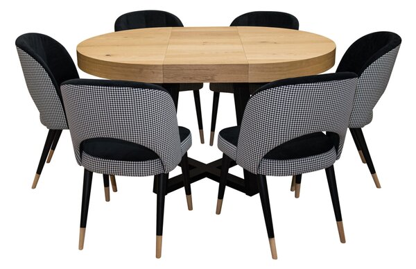 ZESTAW MEBLI : Designerski Stół SJ971, rozkładany 100/100 cm + wkładka + 6 krzesła KW112 Pepitka .Styl LOFT