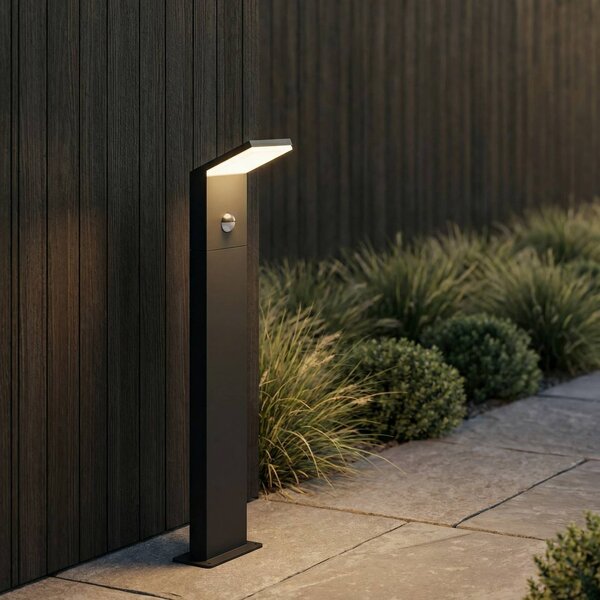 Słupek oświetleniowy LED Lucande Nevio, czujnik, 60 cm, antracyt NEVIO, czarny, aluminium, nowoczesny