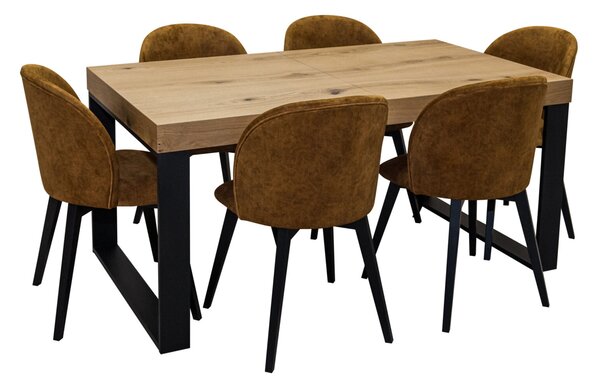 ZESTAW MEBLI: Designerski Stół SJ51 140/80 + 40 cm wkładka + 6 krzeseł Cross