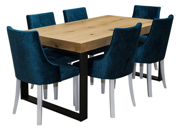 ZESTAW MEBLI: Designerski Stół rozkładany SJ51 160/90 + 40 cm wkładka + 6 krzeseł KW100