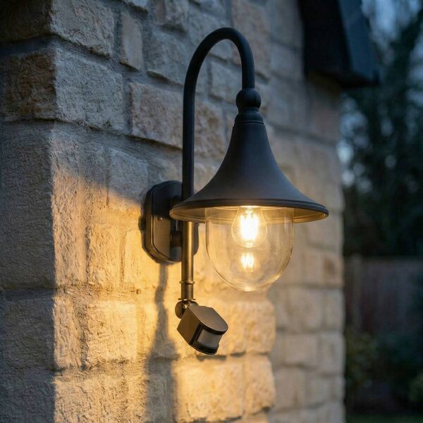 Lampa zewnętrzna z czujnikiem ruchu Daphne Lindby, możliwość ściemniania, czarny, aluminium, nowoczesny