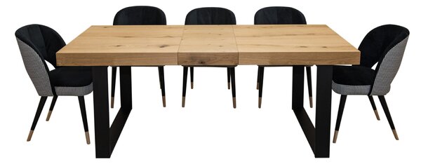 Designerski Stół rozkładany SJ51 140/80 + 40 cm wkładka + 6 krzeseł KW112 Pepitka
