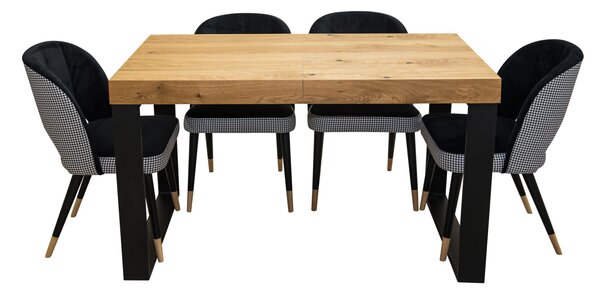 Designerski Stół rozkładany SJ51 140/80 + 40 cm wkładka + 6 krzeseł KW112 Pepitka