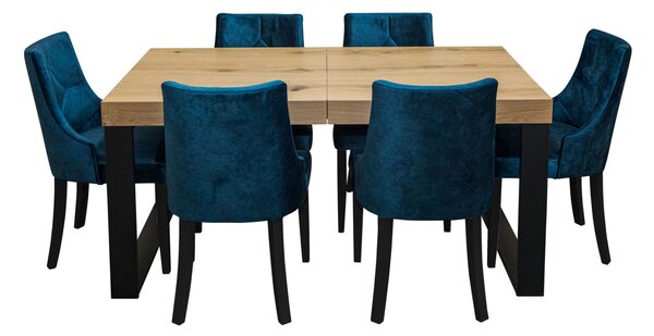 ZESTAW MEBLI: Designerski Stół rozkładany SJ51 160/90 + 40 cm wkładka + 6 krzeseł KW100