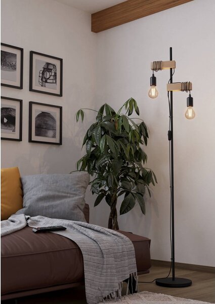 Lampa stojąca LED w czarno-naturalnym kolorze (wysokość 166,5 cm) TOWNSHEND – EGLO