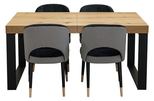 Stół rozkładany SJ51 160/90 + 40 cm wkładka + 4 krzesła KW 112 Pepitka