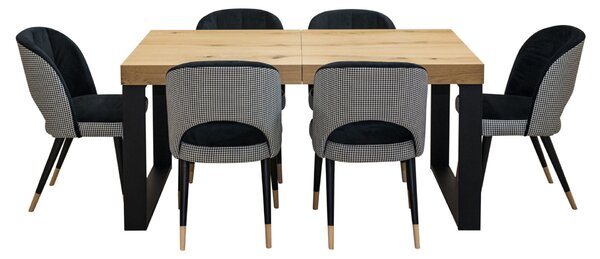 Stół rozkładany SJ51 160/90 + 40 cm wkładka + 4 krzesła KW 112 Pepitka