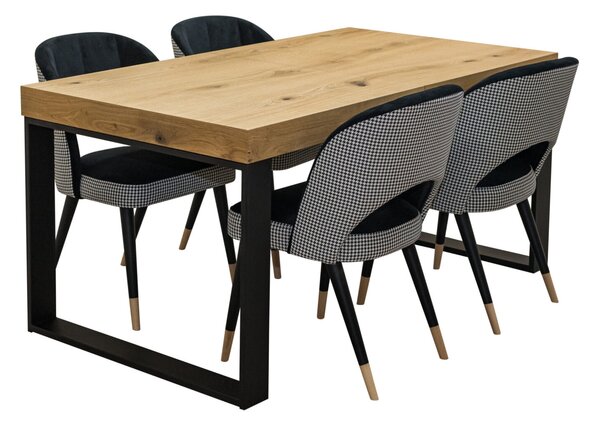 Stół rozkładany SJ51 160/90 + 40 cm wkładka + 4 krzesła KW 112 Pepitka