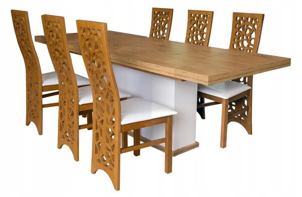 Stół rozkładany SJ10 180/88 cm + 50 cm wkładka + 6 Krzeseł KW76 drzewko
