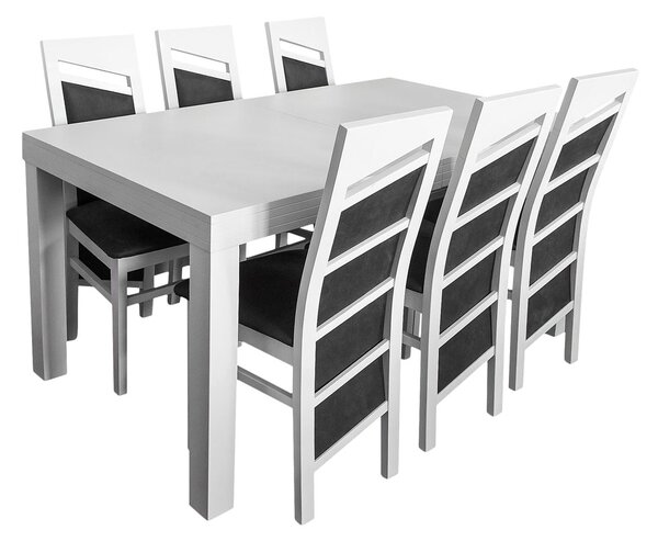 ZESTAW MEBLI: Rozkładany Stół BASIA 160 cm + 2x40 cm + 6 Krzeseł MARIKA