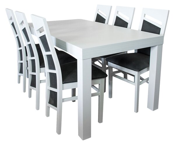 ZESTAW MEBLI: Rozkładany Stół BASIA 160 cm + 2x40 cm + 6 Krzeseł MARIKA