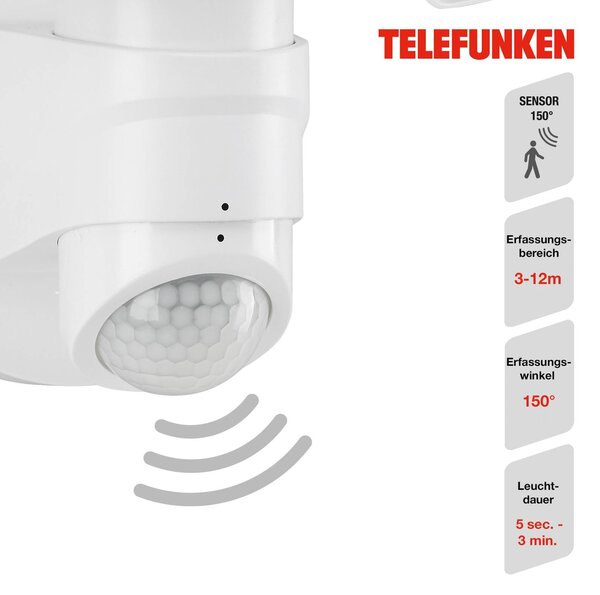 Telefunken Lampa zewnętrzna z czujnikiem ruchu Bilbao, biały / opal, tworzywo sztuczne, nowoczesny