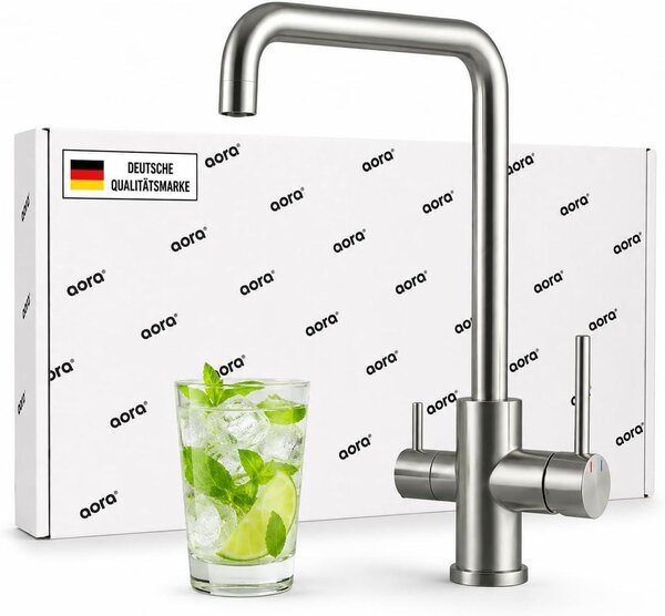 Trójdrożna bateria kuchenna, stal nierdzewna 304, wylewka obrotowa o zakresie 360°, przeznaczona do filtrów wody, 1 sztuka