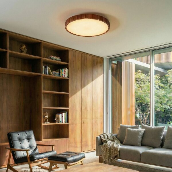 Lampa sufitowa LED Velua Lindby, możliwość ściemniania, ciemne drewno, salon / jadalnia, drewno, nowoczesny