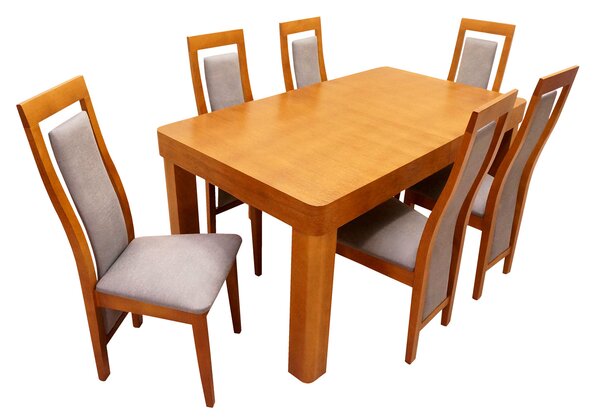 ZESTAW MEBLI: Stół BORYS 160/90 + 2x40 cm + 6 Krzeseł BASIA