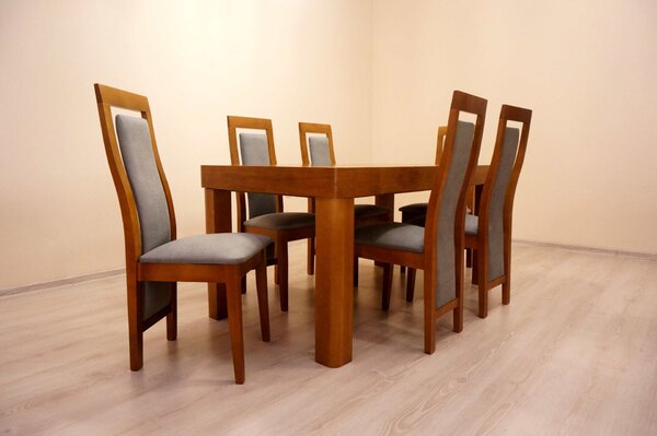 ZESTAW MEBLI: Stół BORYS 160/90 + 2x40 cm + 6 Krzeseł BASIA