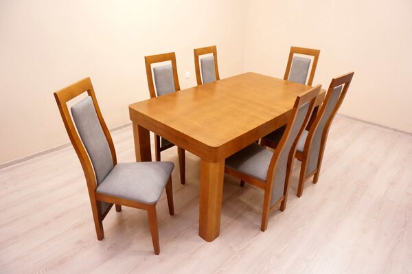 ZESTAW MEBLI: Stół BORYS 160/90 + 2x40 cm + 6 Krzeseł BASIA