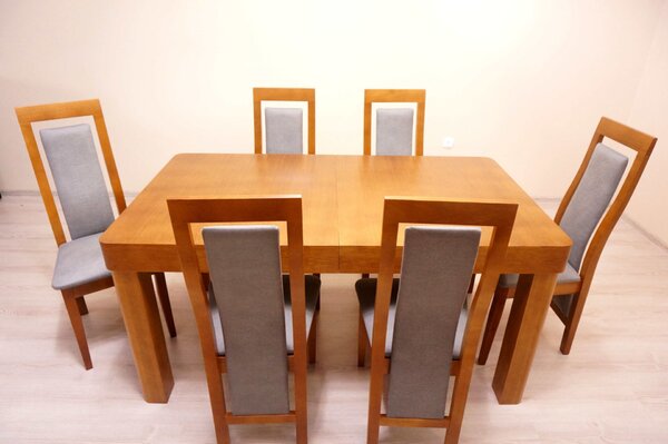 ZESTAW MEBLI: Stół BORYS 160/90 + 2x40 cm + 6 Krzeseł BASIA