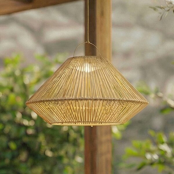 Lampa wisząca Lindby LED z zasilaniem słonecznym Austas, beżowa, Ø 50 cm, USB, Austas Lindby, możliwość ściemniania, kremowy / amber, tworzywo sztuczne, nowoczesny
