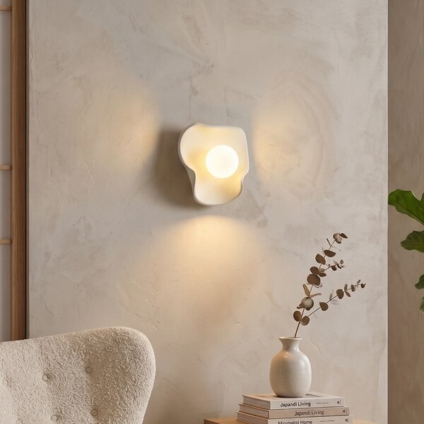 Lampa ścienna Japandi kremowa z białym szkłem - Parel