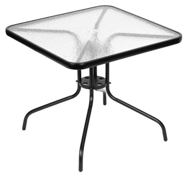 MultiGarden SC-073A Zahradní skleněný stolek 80 x 80 cm, s otvorem pro slunečník, černý