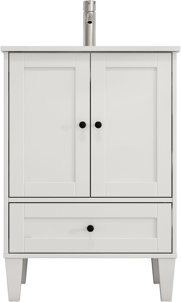 Biała szafka z ceramiczną umywalką 59cm, w stylu prowansalskim