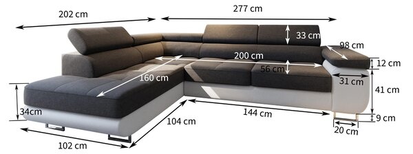 Masseno Narożnik SELVA z Funkcją Spania i Pojemnikiem na Pościel Narożnik L, Rozkładana sofa - Kremowy, MONOLITH 04