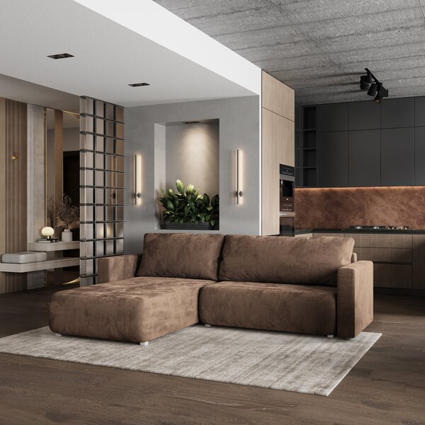 Masseno Narożnik TURIN z funkcją spania i pojemnikiem na pościel Narozniki L, Rozkładana sofa - Beżowy, MONOLITH 09