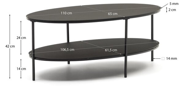 Czarny stolik ze szklanym blatem 65x110 cm Fideia – Kave Home