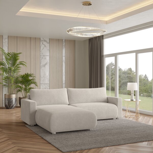 Masseno Narożnik TURIN z funkcją spania i pojemnikiem na pościel Narozniki L, Rozkładana sofa - Kremowy, NOW OR NEVER 02