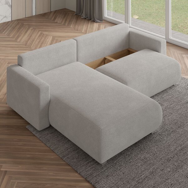 Masseno Narożnik TURIN z funkcją spania i pojemnikiem na pościel Narozniki L, Rozkładana sofa - Kremowy, NOW OR NEVER 02