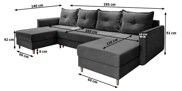 Masseno Narożnik VERNI z funkcją spania i pojemnikiem na pościel Narozniki U, Rozkładana sofa - Pudrowy róż, KRONOS 27