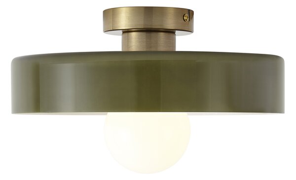 Retro lampa sufitowa brązowa z zielonym szkłem - Jina