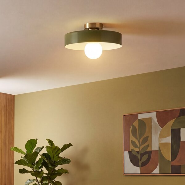 Retro lampa sufitowa brązowa z zielonym szkłem - Jina