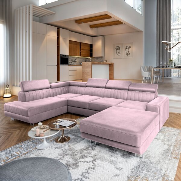 Masseno Narożnik SIENA z funkcją spania i pojemnikiem na pościel Narozniki U, Rozkładana sofa - Wrzosowy, MONOLITH 62